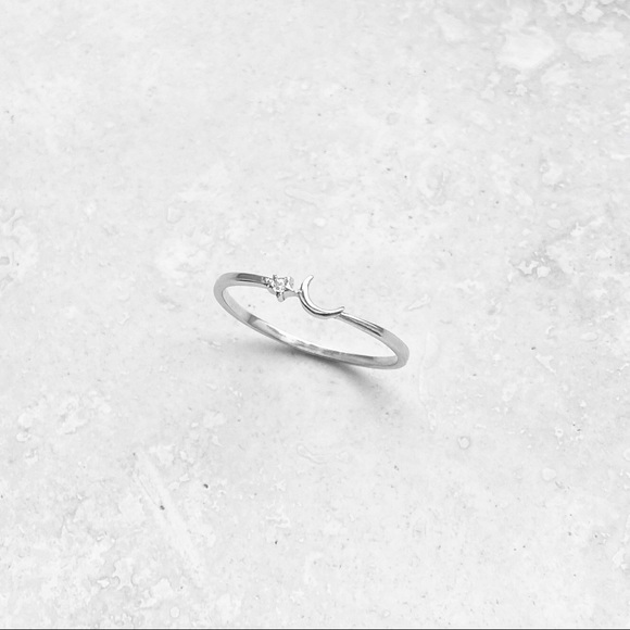 🌙 TOP SELLER🌙 Silver Tiny Crescent Moon and CZ Star Ring, Silver Rings Celestial - Picture 3 of 9